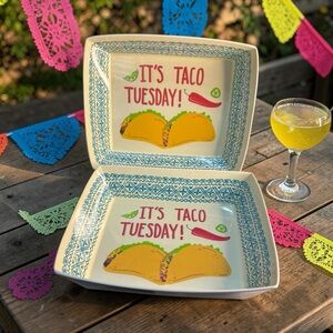 2 Novogratz Its Taco Tuesday Melamine Bowl Trays Lime Jalapeño Blue Aztec Border